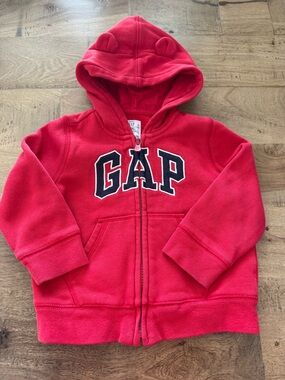 GAP Red Hoodie Jacket for Kids size 18-24 months bear ears